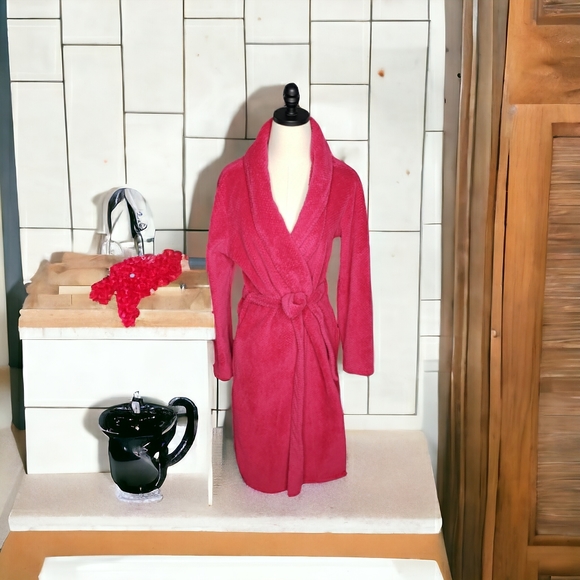 Laura Ashley Plush Textured Cozy Wrap Robe Lounge Shawl Collar Nubby Cottage M - Picture 6 of 12